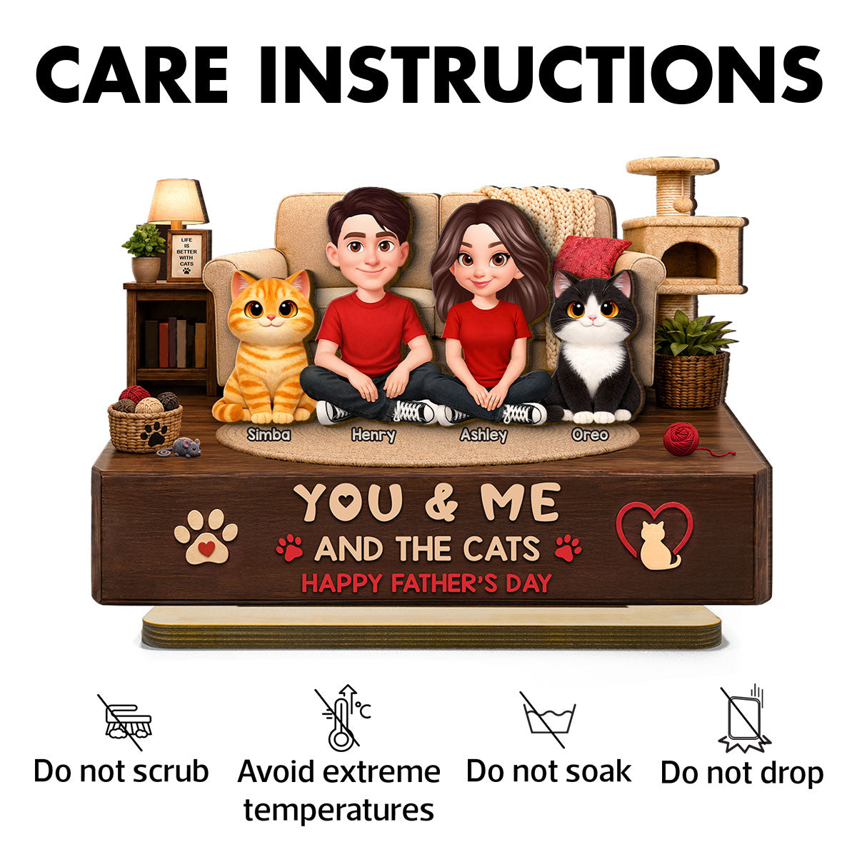 You & Me And The Cats Cozy Room - Personalized 2-Layered Wooden Plaque - Father's Day Gift For Cat Dad