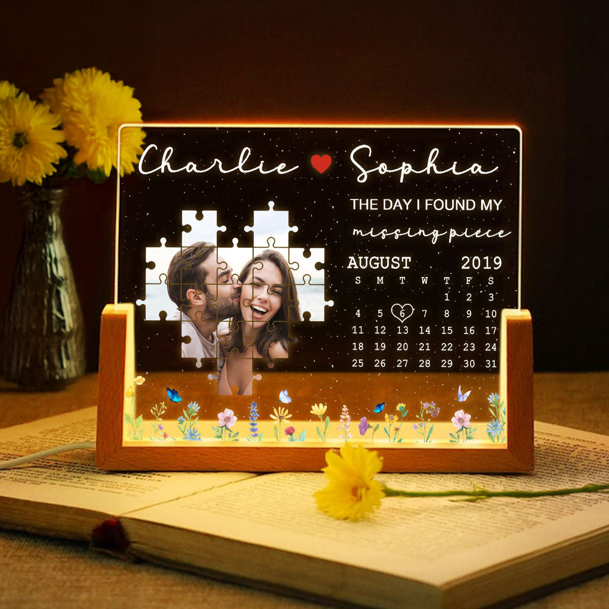The Day I Found My Missing Piece Upload Photo Puzzle Calendar Personalized U-Base Acrylic LED Night Light