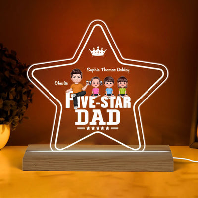 Five Star Dad Sitting Man Personalized Custom Shape Warm LED Night Light