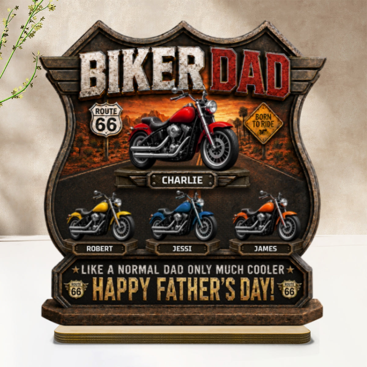 Biker Dad Cooler Dad - Personalized 2-Layered Wooden Plaque - Father's Day Gift For Dad, Husband, Grandpa, Bikers
