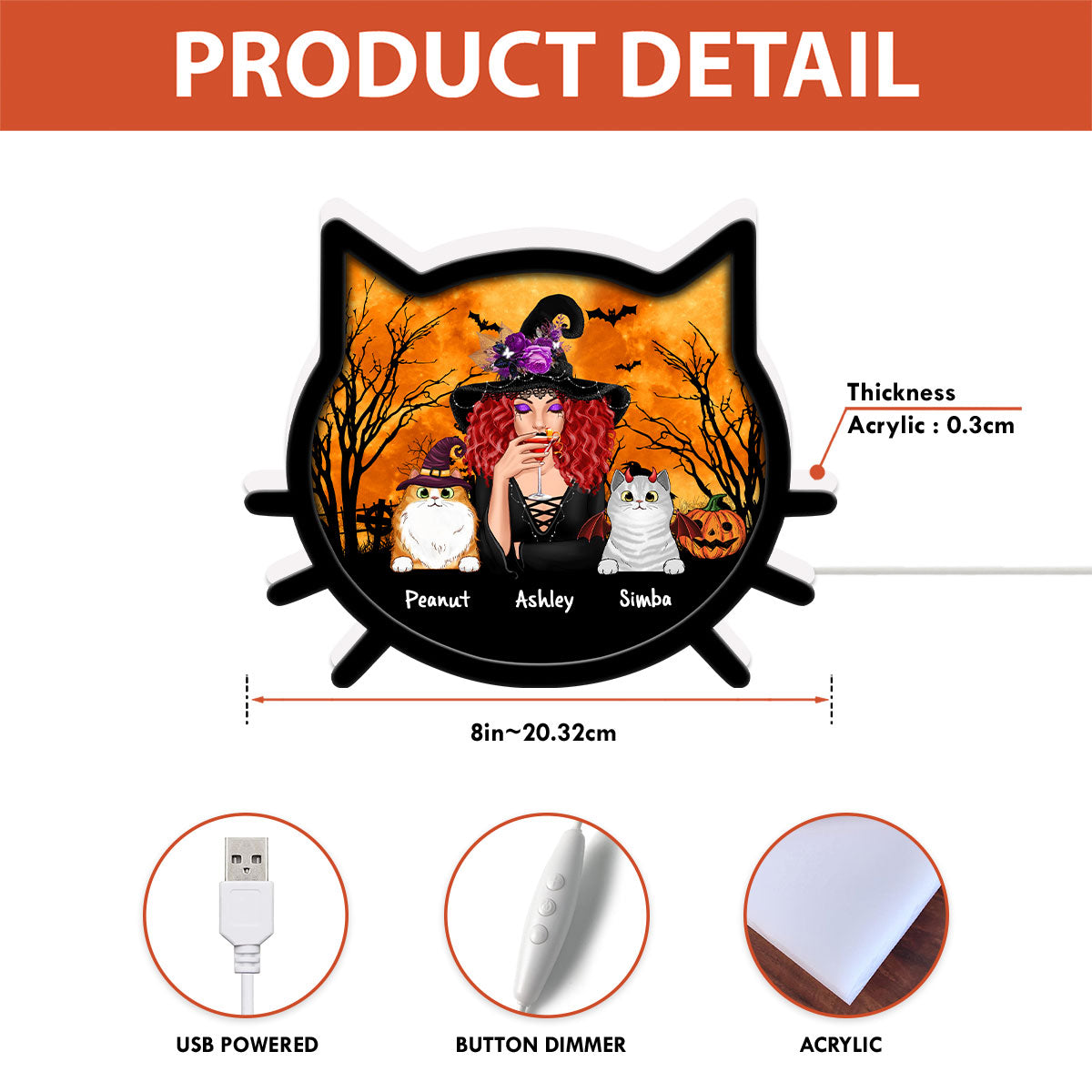 Spooky Halloween Theme Cat Mom Cat Face Personalized LED Light Box