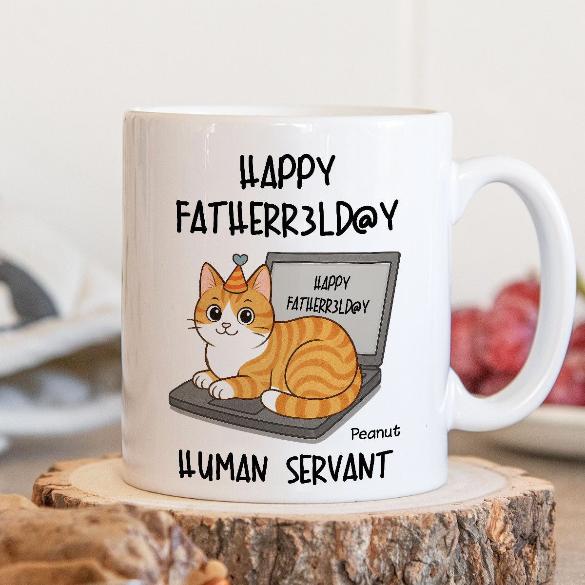 Good Morning Happy Father's Day Human Servant Funny Cats Sitting On Laptop Personalized Mug