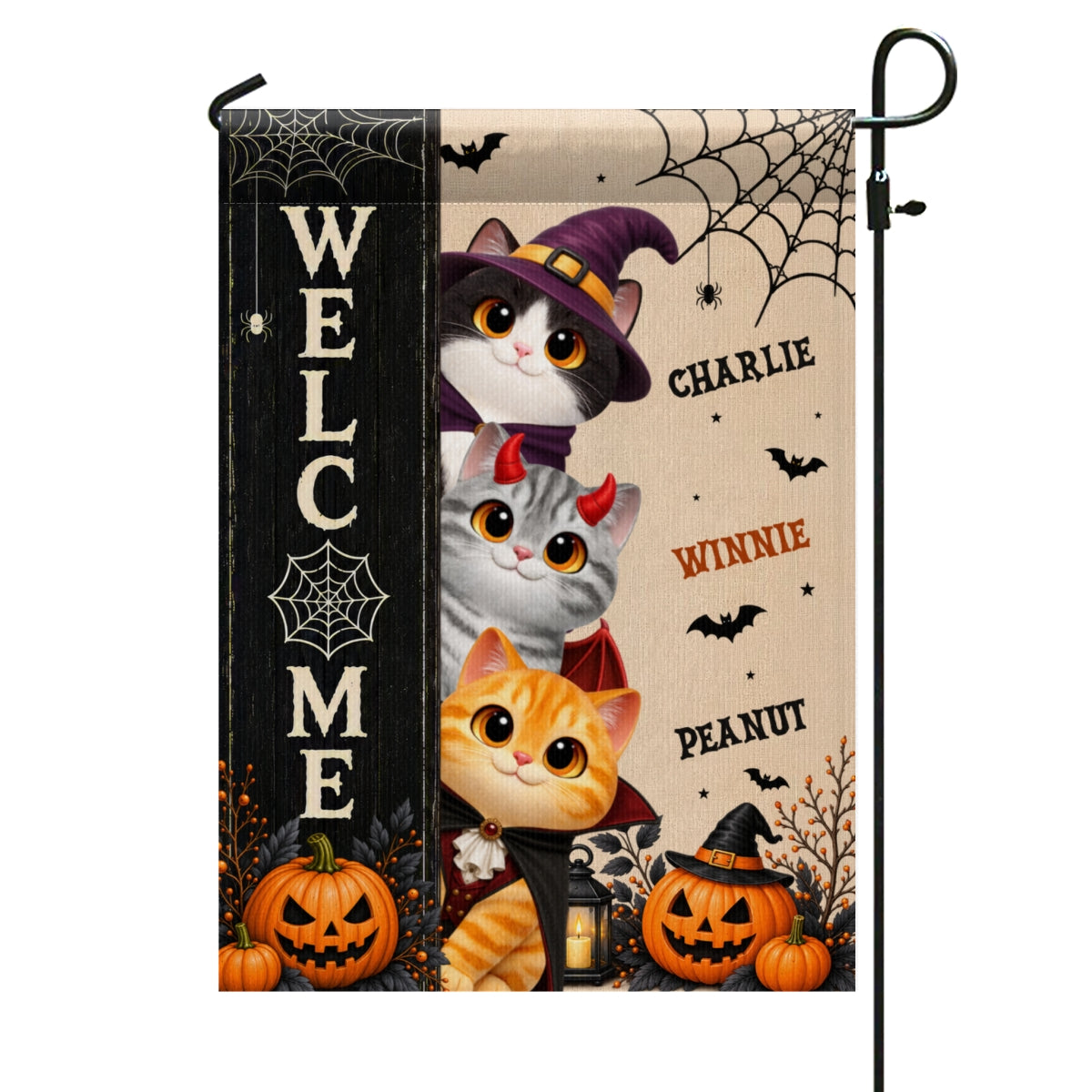 Spooky Cats Welcome - Personalized Garden Flag - Halloween Yard Decor