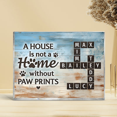Home With Paw Prints Pet Crossword Puzzle Art Personalized Acrylic Block Plaque