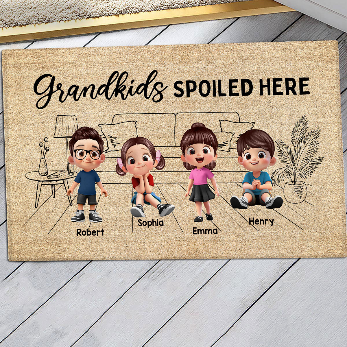 There's No Place Like Grandma Grandpa House Outline Background Personalized Doormat