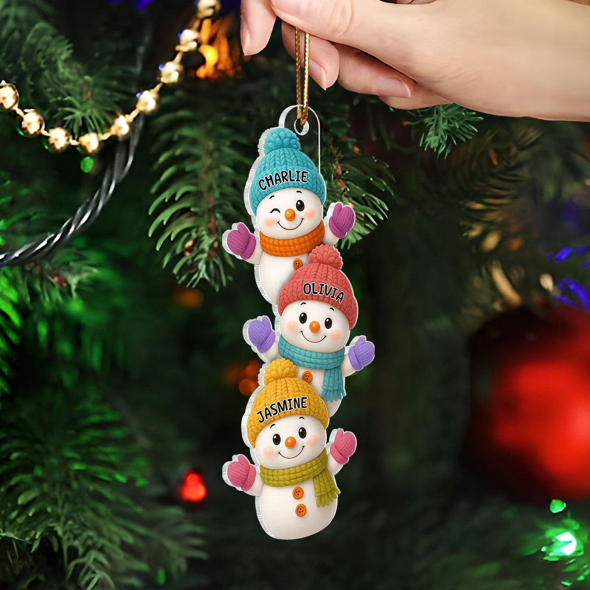 Stacked Snowman Our Grandkids Christmas - Personalized Acrylic Ornament - Gift For Grandparents, Grandkids, Family