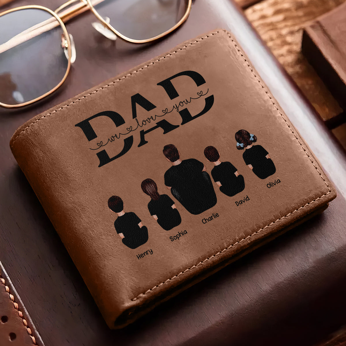 Dad We Love You Personalized Printed Leather Wallet, Gift For Husband, Dad