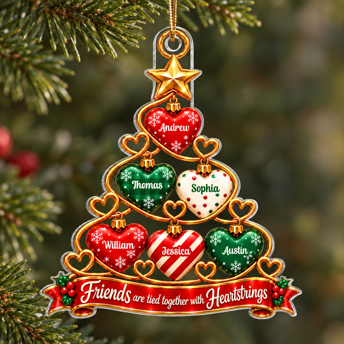 Friends Heartstrings 2D Flat - Personalized Acrylic Ornament - Christmas Gift For Best Friends, Besties
