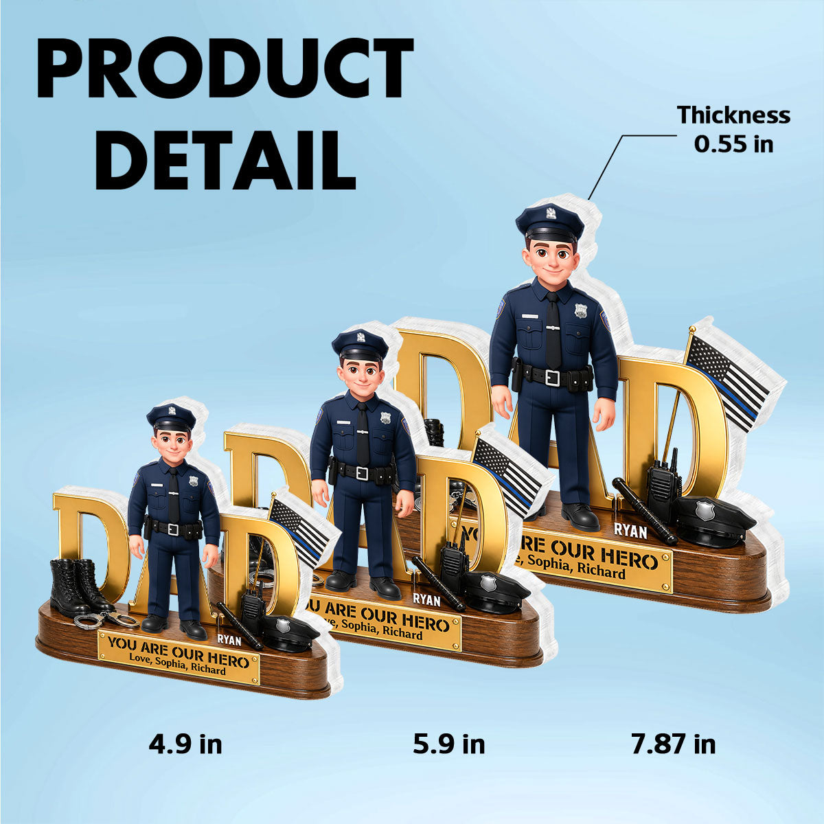 Proud American Police Dad You Are Our Hero Thin Blue Line 2D Flat - Personalized Acrylic Block Plaque - Father's Day Gift For Dad