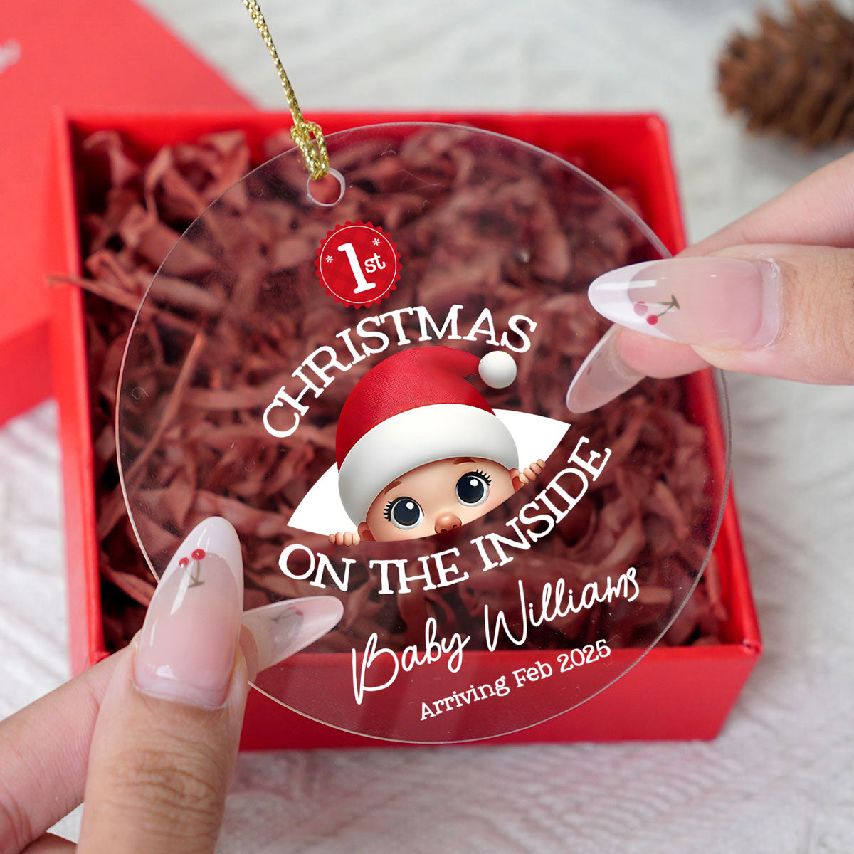 Personalized Baby's First Christmas On the Inside Acrylic Ornament, Custom Pregnancy Reveal Ornament, Expecting Parents