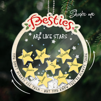 Sisters Besties Are Like Stars They're Always There Personalized 4D Shaker Ornament, Christmas Gifts For Sisters, Siblings, Best Friends