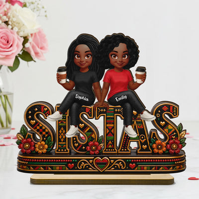 Besties Sisters Sistas Forever - Personalized 2-Layered Wooden Plaque - Birthday Gift, Gift For Best Friends