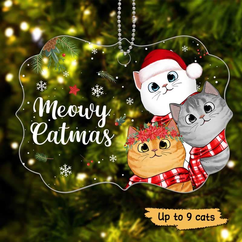 Meowy Catmas Cute Peeking Cat Christmas Personalized Acrylic Ornament