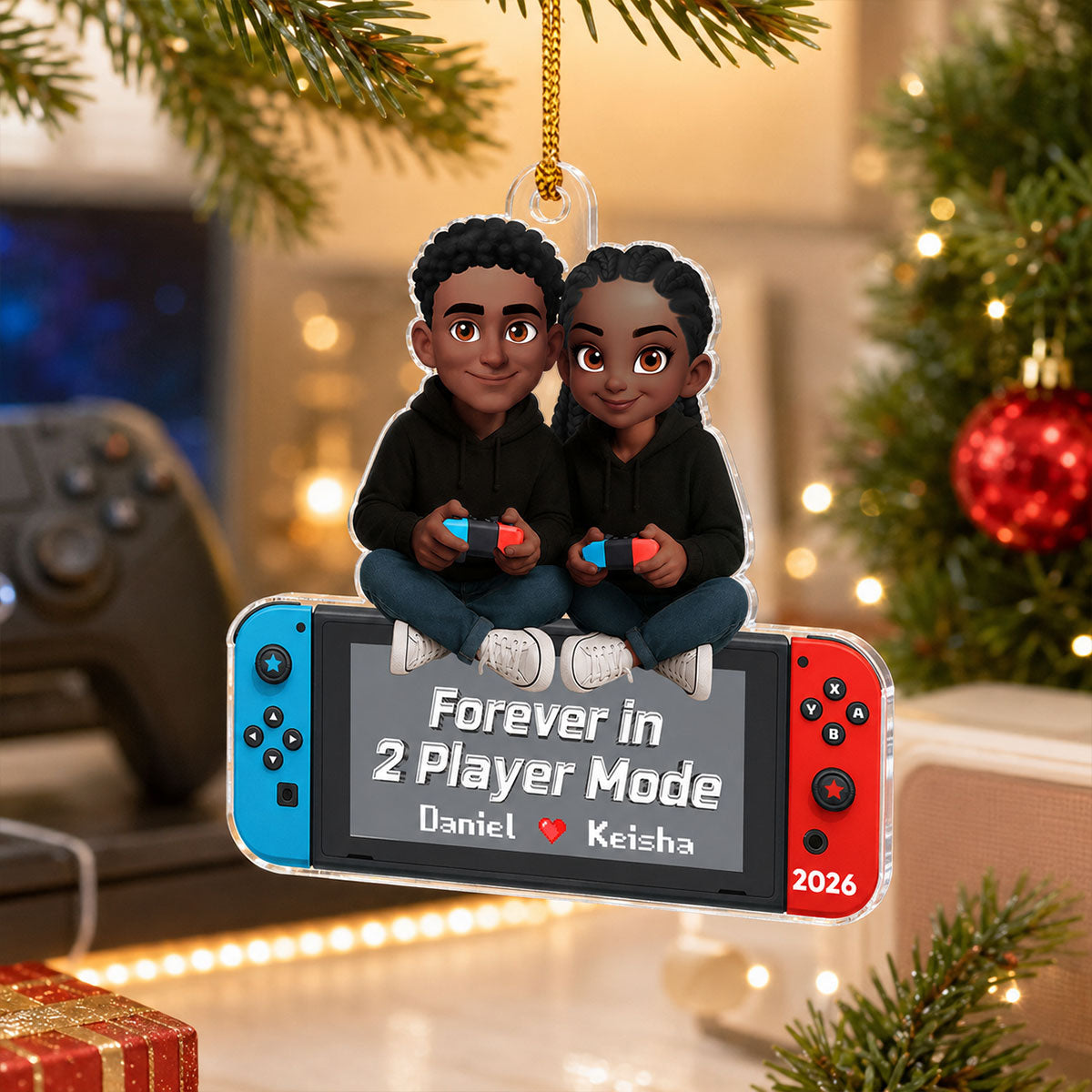 Forever In 2 Player Mode Gaming Couple - Personalized Acrylic Ornament - Christmas Gift For Gamers, For Him, For Her