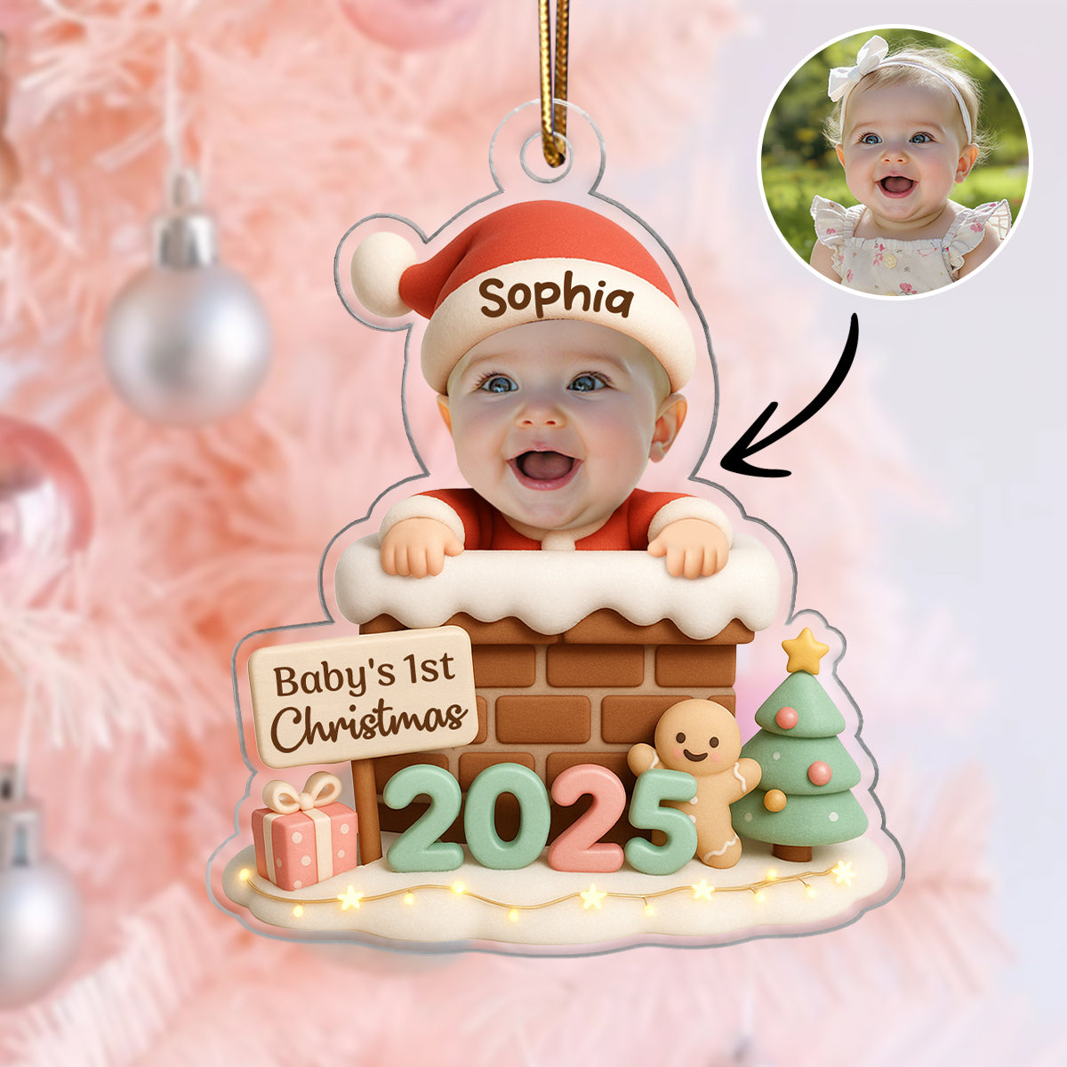 Santa Baby With Chimney Personalized Acrylic Ornament, Baby's 1st Christmas, Christmas Gift for Children, Grandchildren