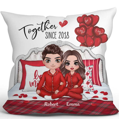 Couple Sitting On Bed Personalized Pillow (Insert Included)