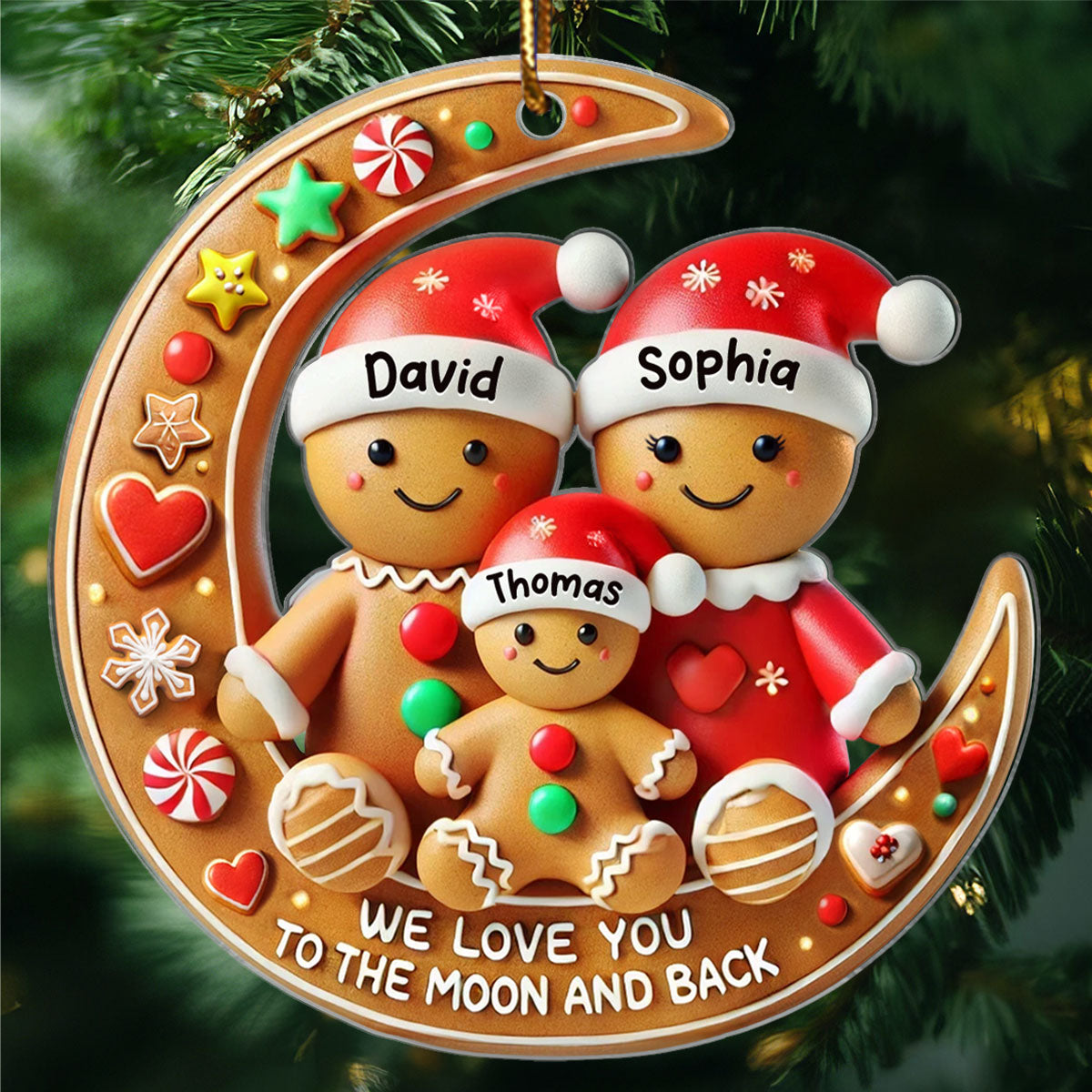 3D Effect Dad Mom We Love You To The Moon And Back Personalized Acrylic Ornament, Christmas Gift For Son, Daughter, Children