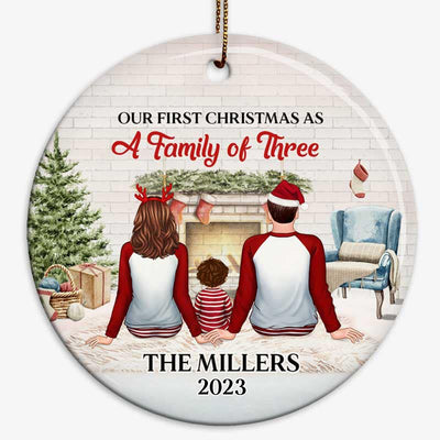 Our First Christmas As Family Back View Personalized Circle Ornament