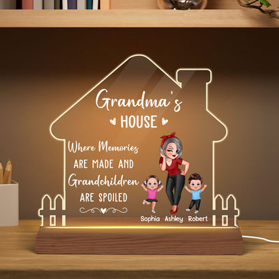 Grandma‘s Home Spoiled Kids Sassy Girl Happy Kids Personalized Custom Shape Acrylic Plaque LED Night Light