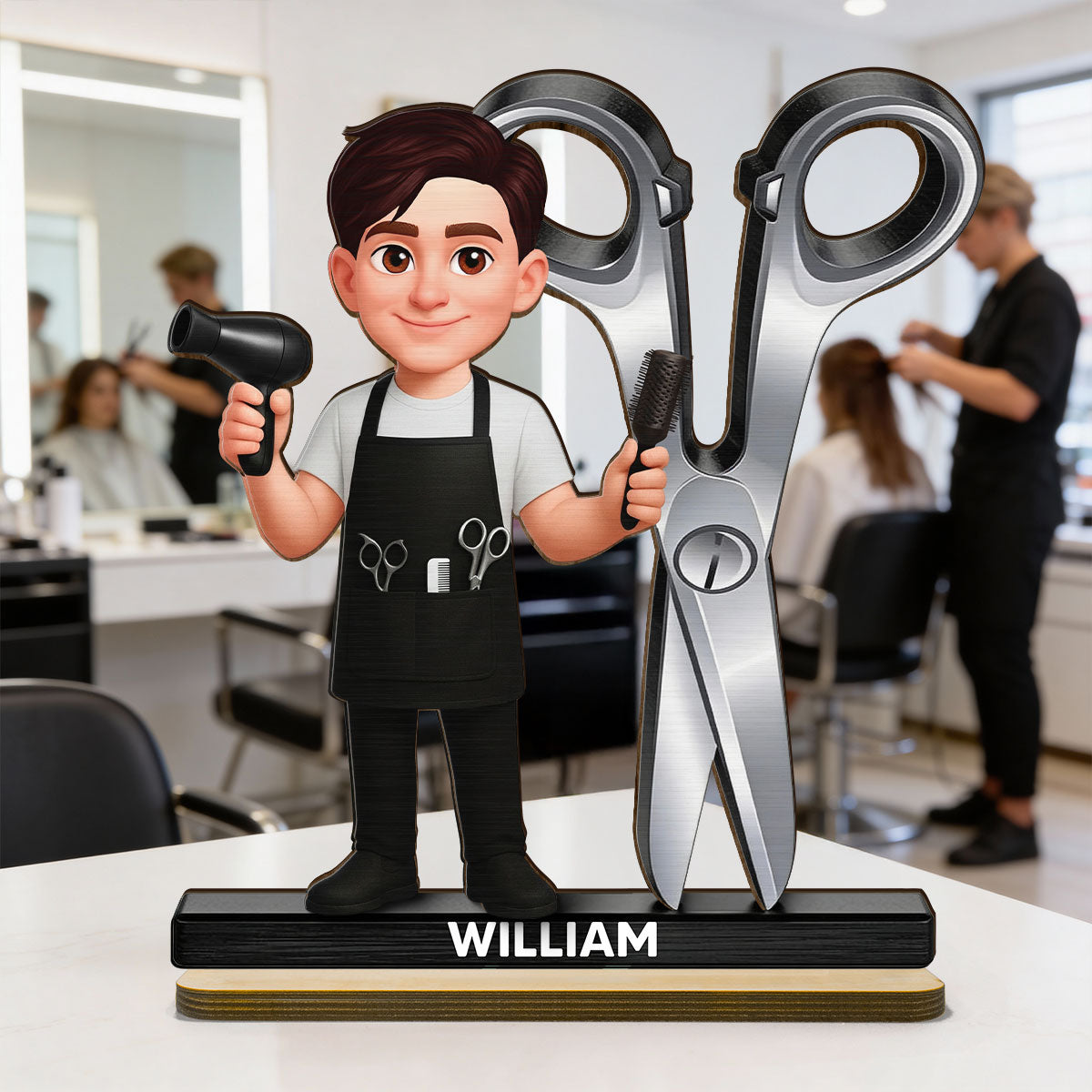 Hairdresser Man Woman - Personalized 2-Layered Wooden Plaque - Gift For Hairdressers