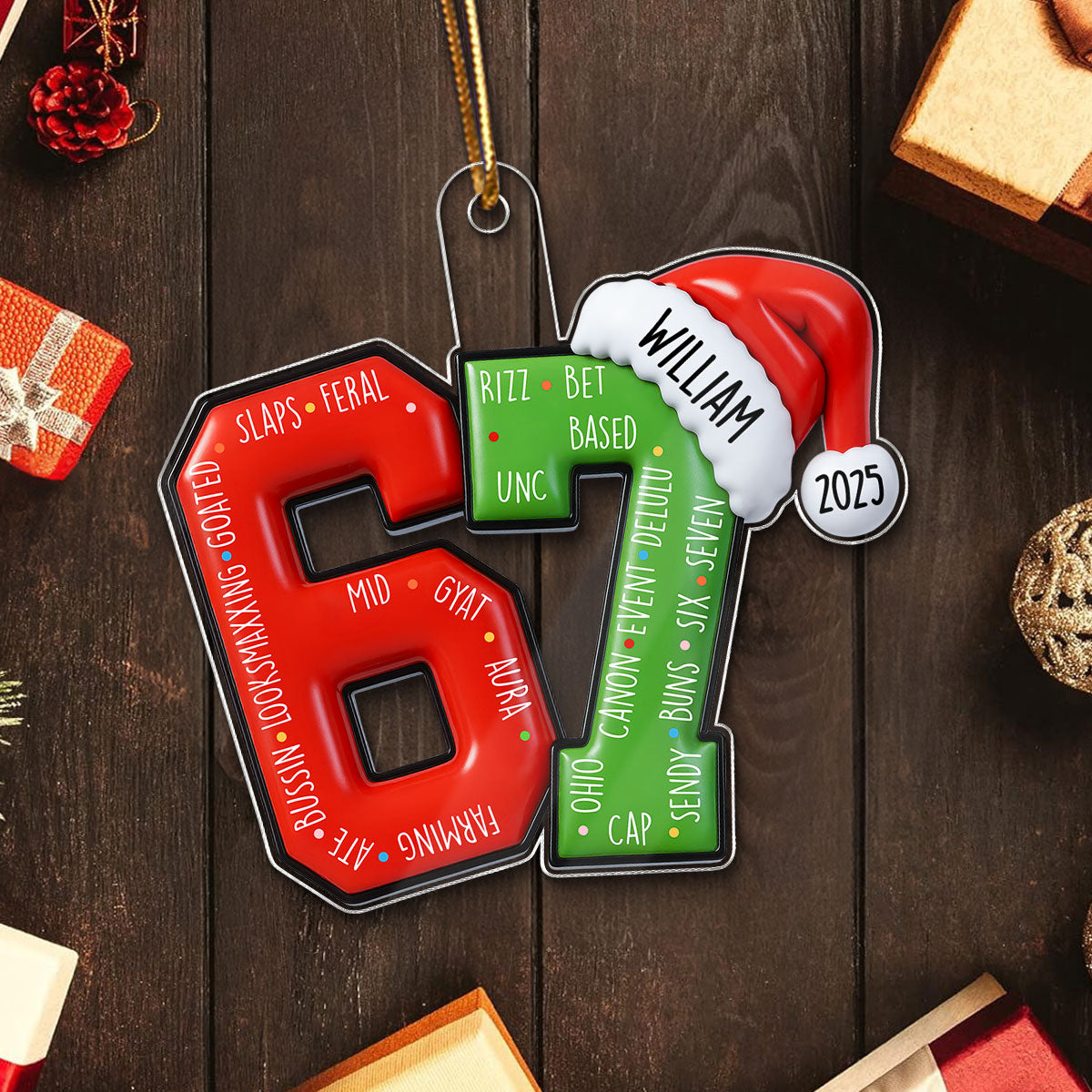 3D Effect 2025 Teen Slang - Personalized Acrylic Ornament - Funny Christmas Gift For Teen, Grandkid, Gen Alpha