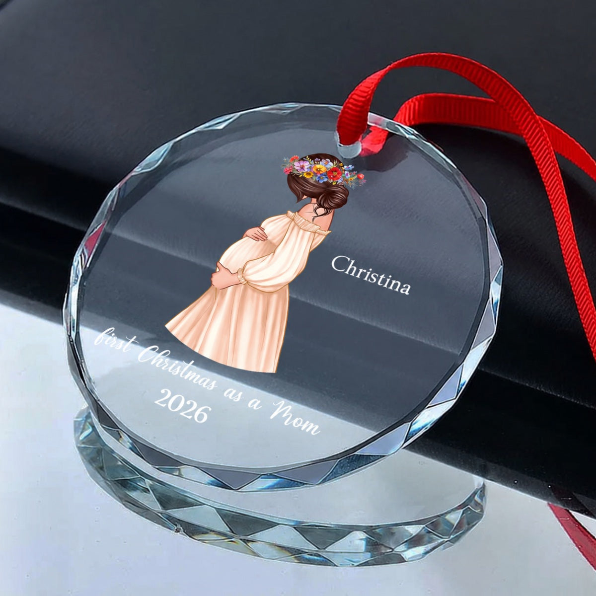 Pregnant Mom Baby Bump's First Christmas, Expecting Mother, Baby Shower, Personalized Glass Ornament