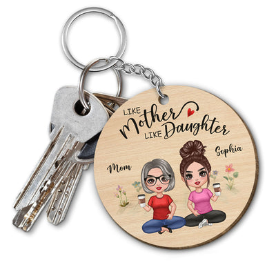 Doll Mother And Daughters Sitting Personalized Wooden Keychain