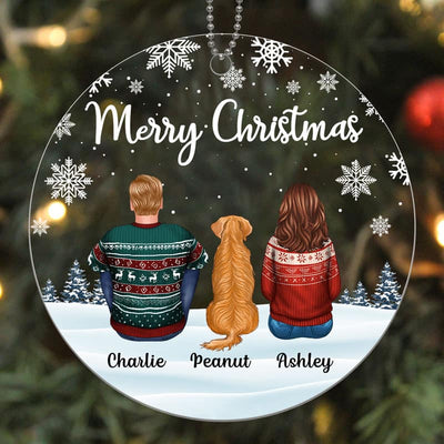 You Me And Dogs Back View Snow Background Personalized Acrylic Ornament