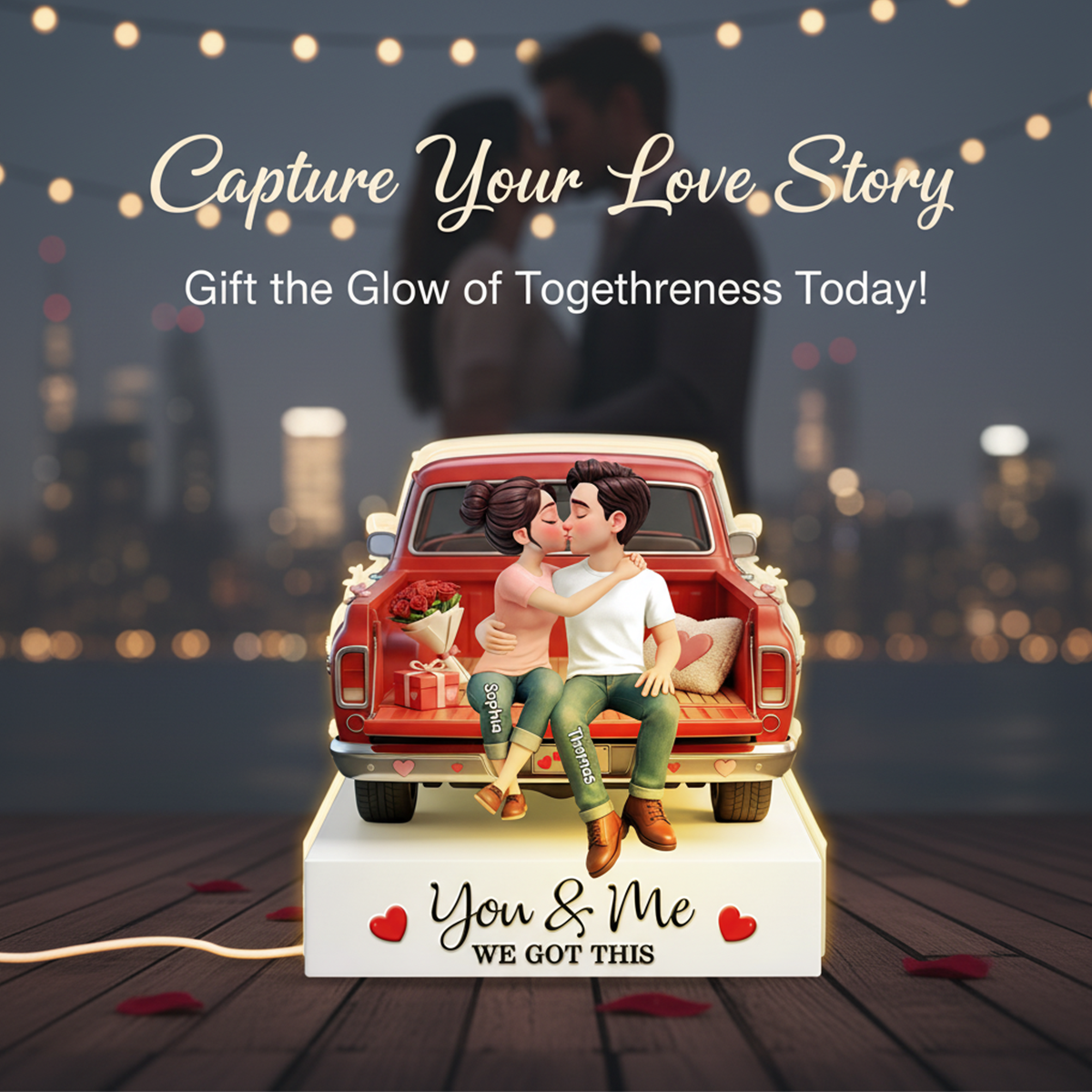 Eternal Love Couple Sitting Kissing Valentine Truck - Personalized Light Box - Valentine's Day Gift For Couple, For Him, For Her
