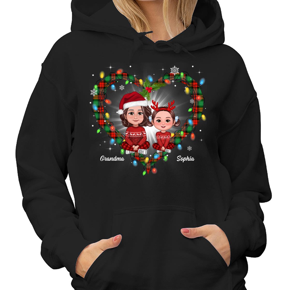 Grandma Grandkids Crossed Legs Heart Christmas Pattern Personalized Shirt
