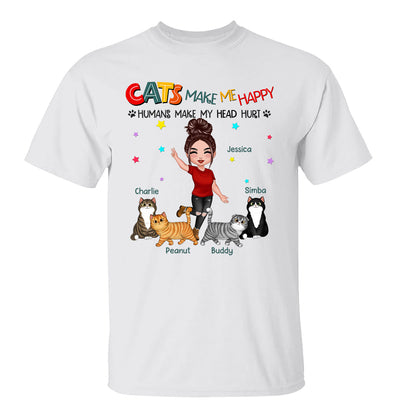 Cats Make Me Happy Fluffy Cat & Doll Girl Personalized Shirt