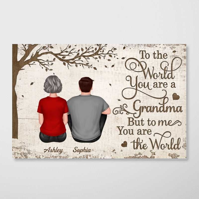 Back View Grandma Grandchildren Sitting Under Tree Mother‘s Day Gift For Grandma Personalized Horizontal Poster