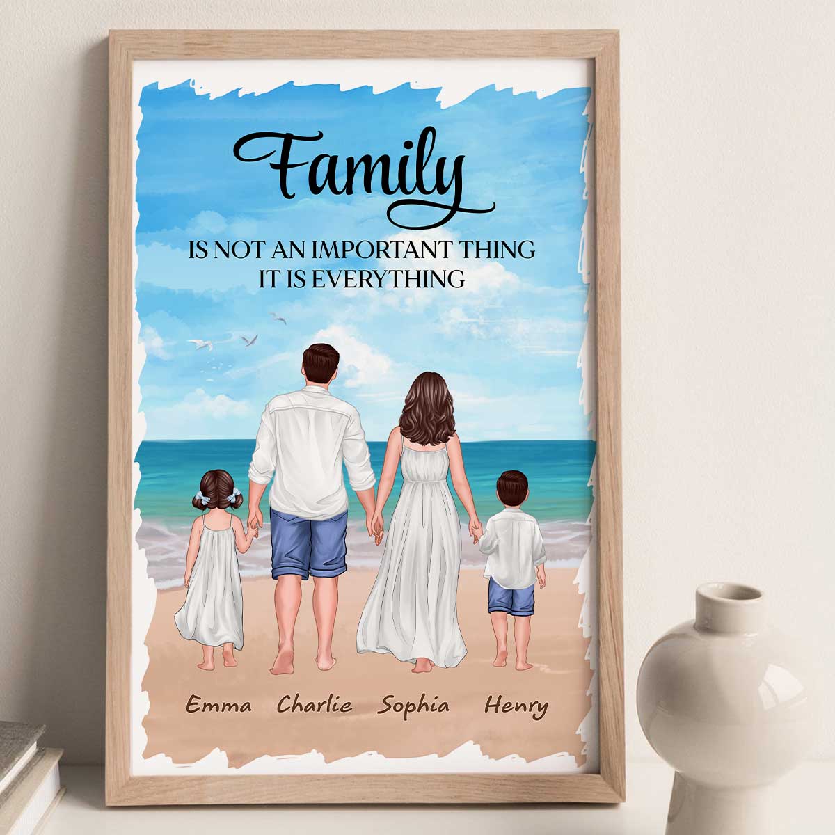 Summer Family Walking Back View Personalized Vertical Poster
