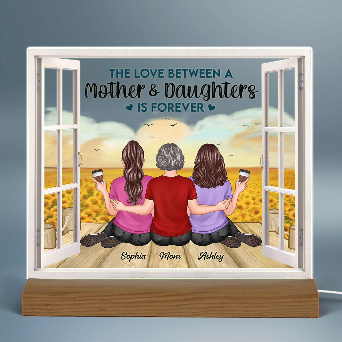 Mother Daughter Sunflower Field Window Personalized LED Night Light
