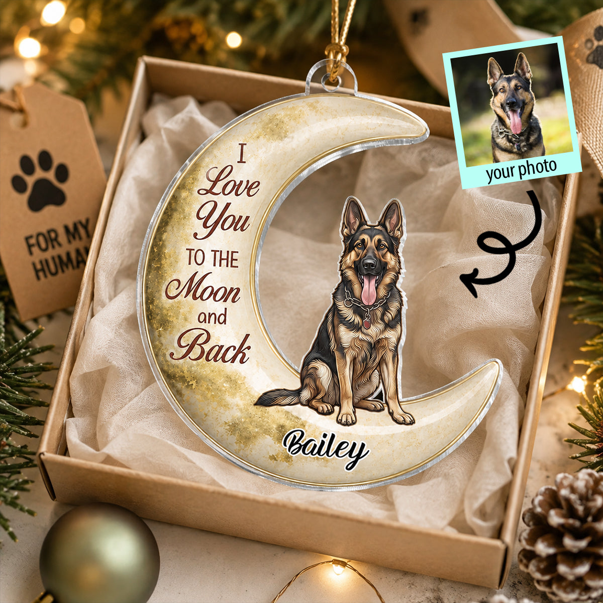 I Love You To The Moon And Back Upload Photo - Personalized Acrylic Ornament - Christmas Gift For Pet Lovers