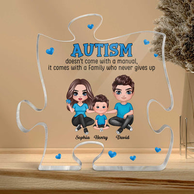 Autism Comes With A Family Doll Family Personalized Puzzle Acrylic Block