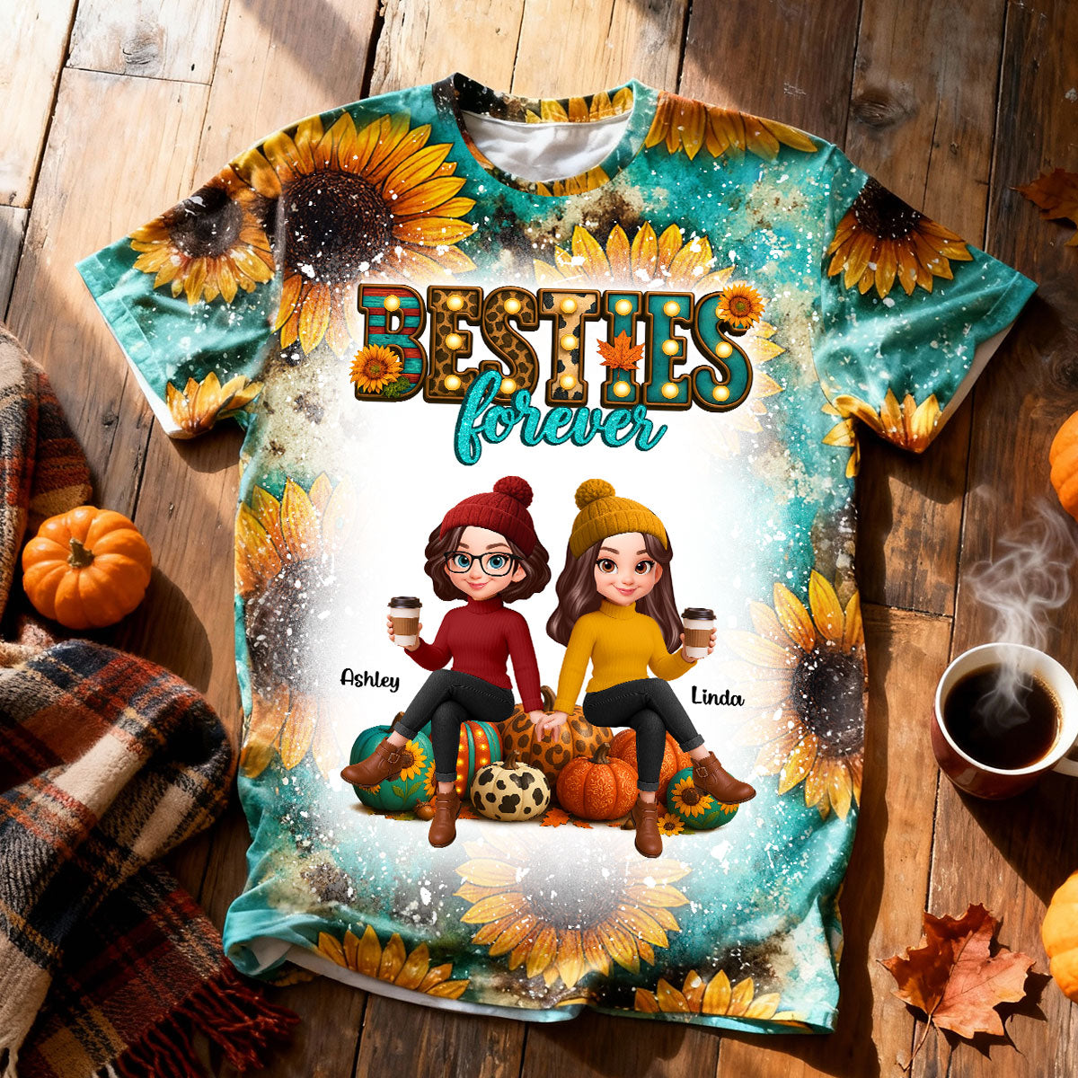 Fall Season Besties Trouble Together Western Pattern - Personalized Shirt - Gift For Best Friends