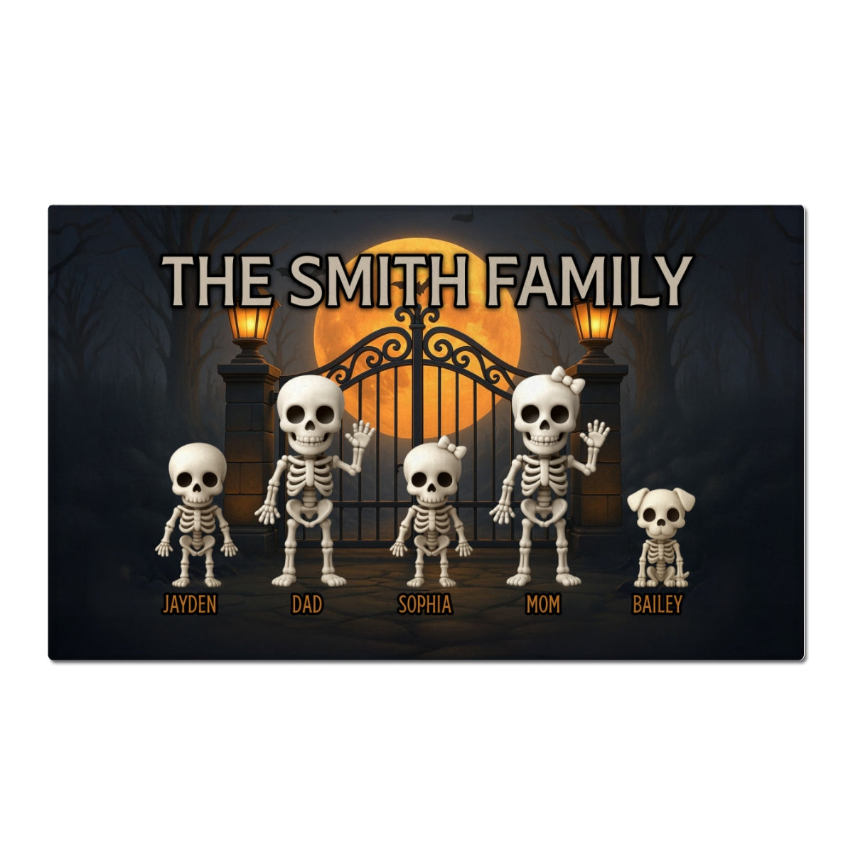 3D Effect Halloween Spooky Theme Funny Skeleton Family Personalized Doormat