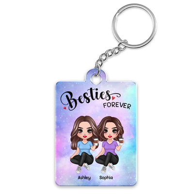 Doll Women Sitting Crossed Legs Besties Sisters Forever Personalized Acrylic Keychain