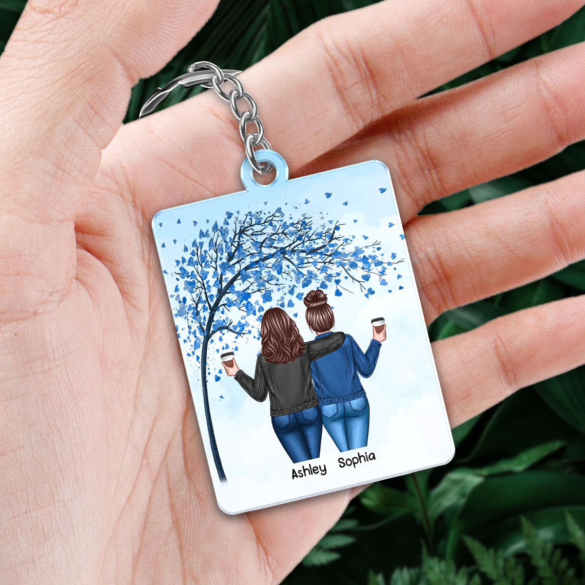 Blue Tree Back View Women Besties Personalized Acrylic Keychain
