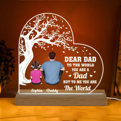 Dear Dad Sitting Dad And Kids Under Tree Personalized Warm Custom Shape LED Night Light