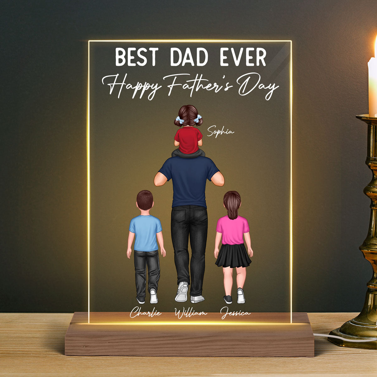 Dad And Kids Piggy Back Personalized LED Night Light, Father's Day Gift For Dad, For Husband