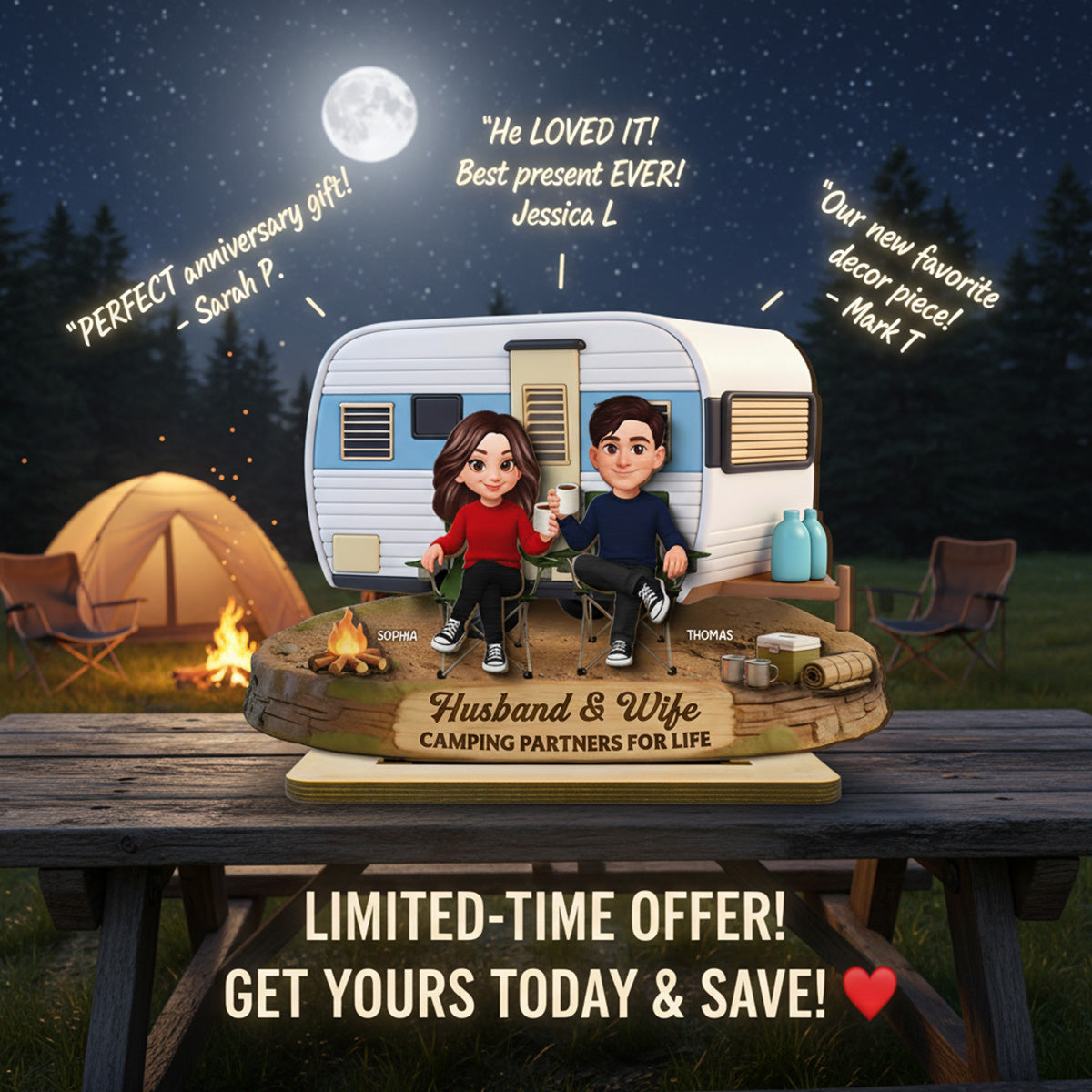 Eternal Love Couple Camping Partners For Life - Personalized 2-Layered Wooden Plaque - Valentine's Day Gift For Couple, For Campers