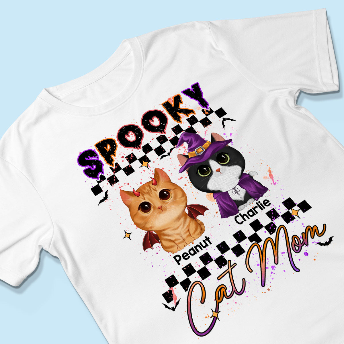 Spooky Cat Mom Halloween Watercolor Cute Cats Personalized Shirt