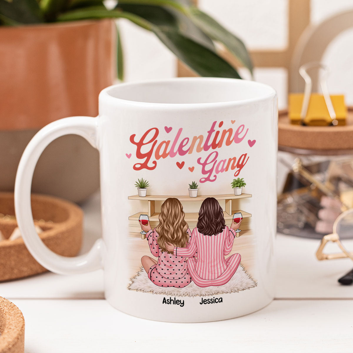 Galentine Gang Pretty Besties Sisters In House Personalized Mug,  Mug, Social Club, Besties Gift