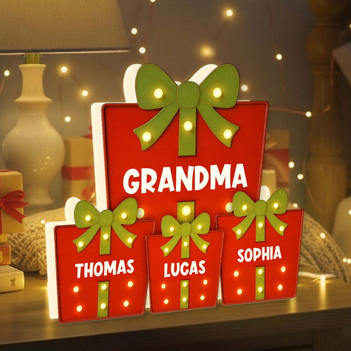 Christmas Grandma's Favorite Gifts Custom Kids Names Christmas Personalized LED Light Box