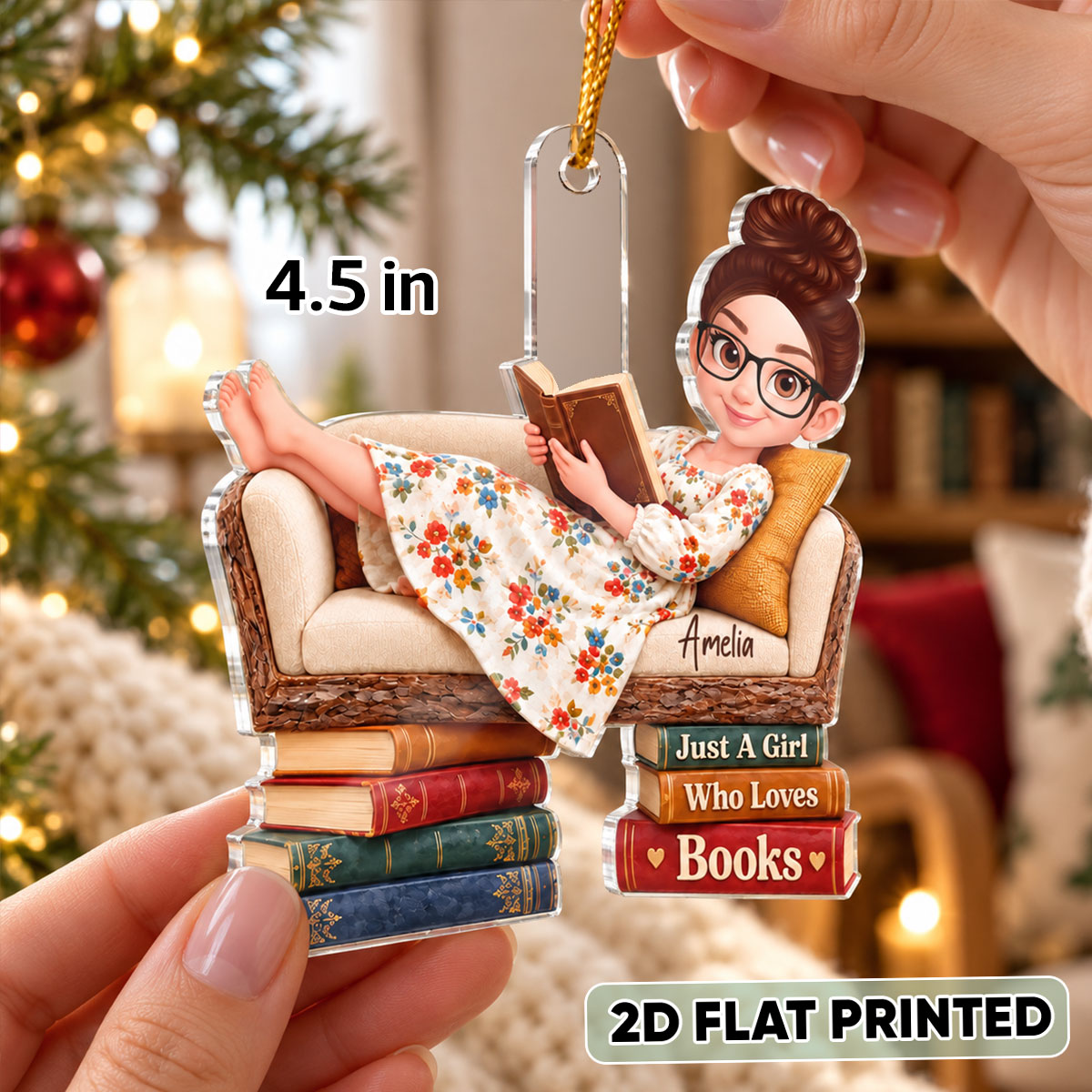 Just a Girl Who Loves Books - Personalized Acrylic Ornament - Christmas Gift for Book Lover,Wife,Mom,Friend