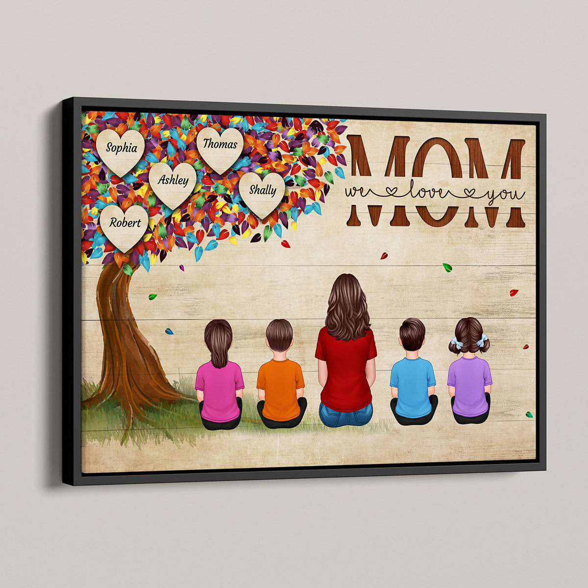 Woman Back View & Kids Under Colorful Tree Personalized Horizontal Poster