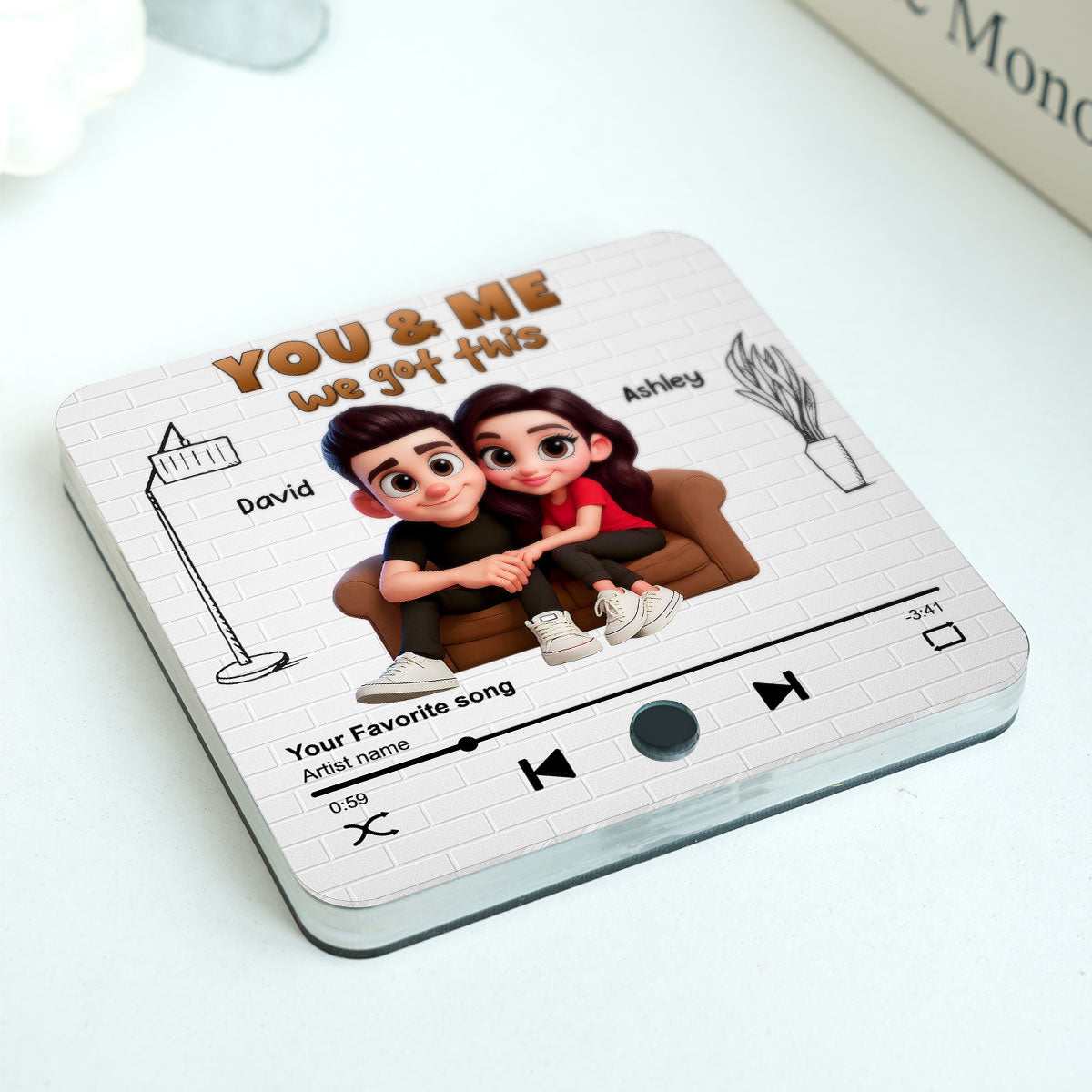 Cartoon Couple You & Me We Got This Personalized Music Fridge Magnet, Birthday, Anniversary Gift for him, Gift for her