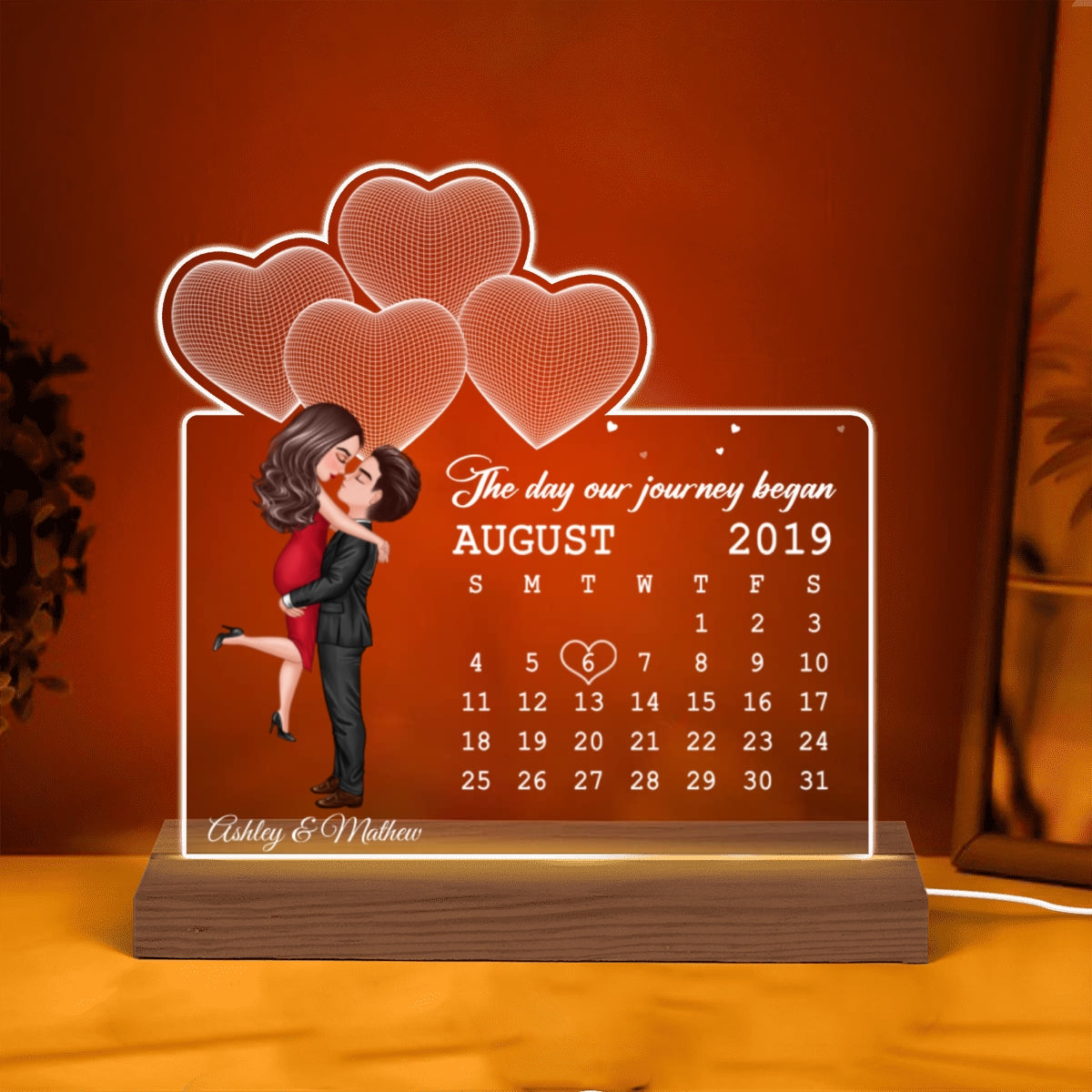 Kissing Couple Under 3D Heart Anniversary Date Calendar Personalized Custom Shape Acrylic Plaque With LED Night Light - Anniversary Gift For Couple - Gift For Him Gift For Her